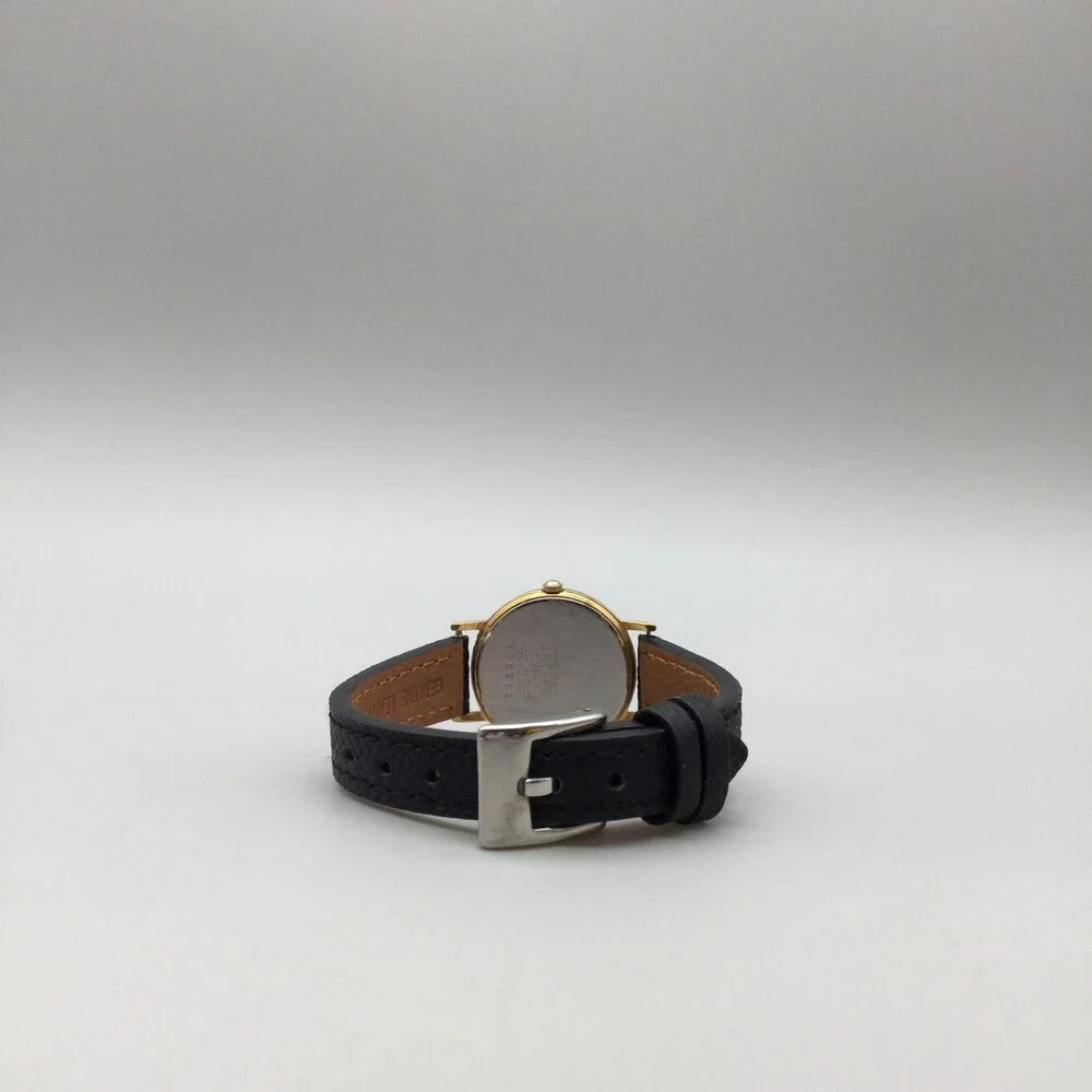 Seiko Watch Womens 26mm Gold Tone 1N00-0D59 Black Leather Band New Battery - Picture 6 of 15